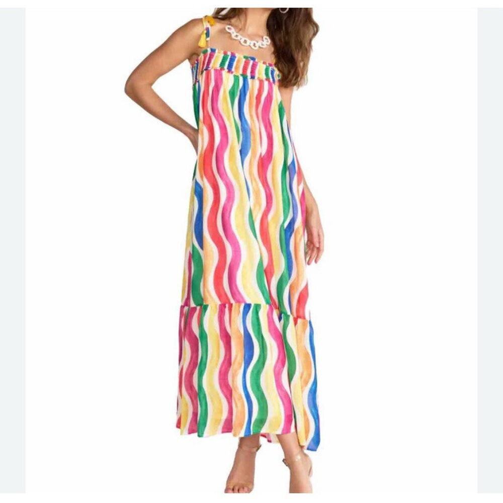 Flying Tomato New Maxi Rainbow Dress Medium Vacation‎ Easter Spring Tie Strap